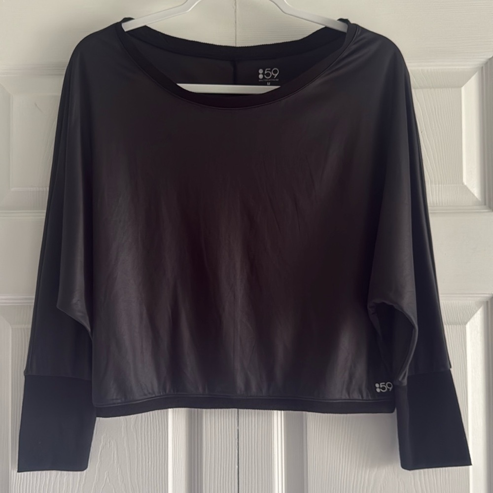 Splits59 Black Satiny Cropped Top w/ Dolman Sleeves - Size Medium